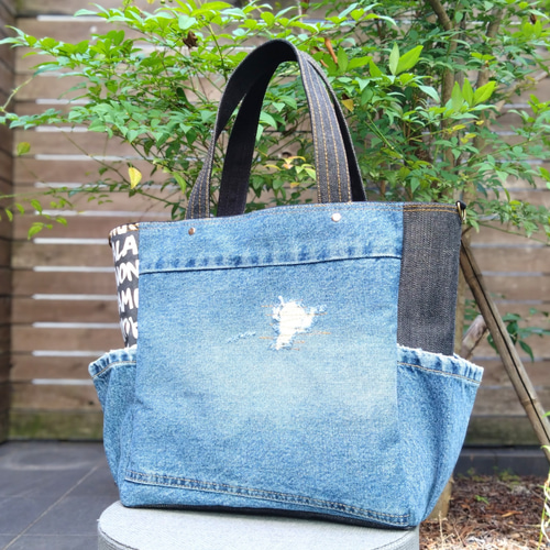 専用❗772【DENIM✖️サイドポケットBIG Tote⚮̈】デニムリメイク