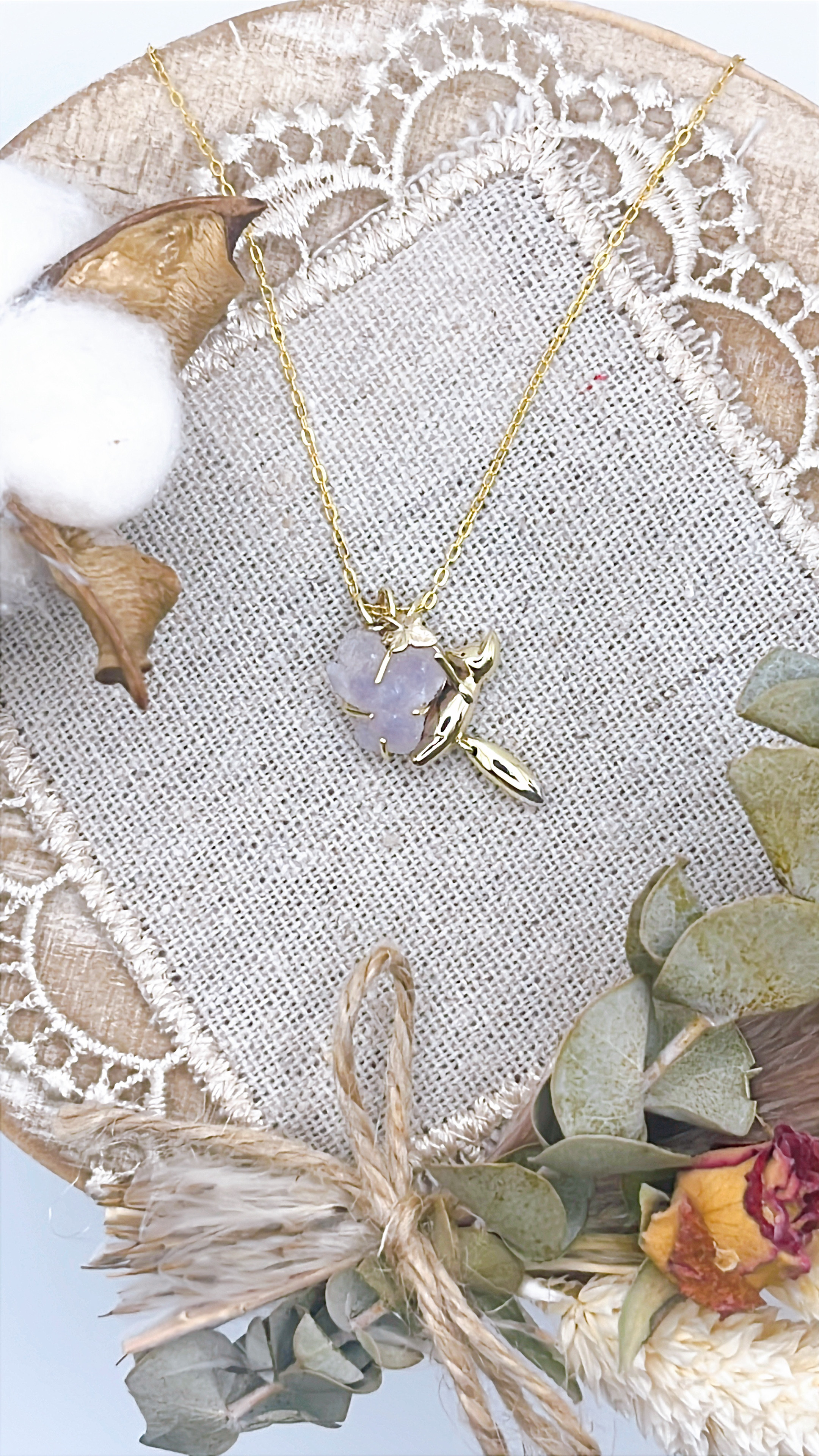 きつねとぶどうのネックレス　silver925　真鍮　グレープアゲート