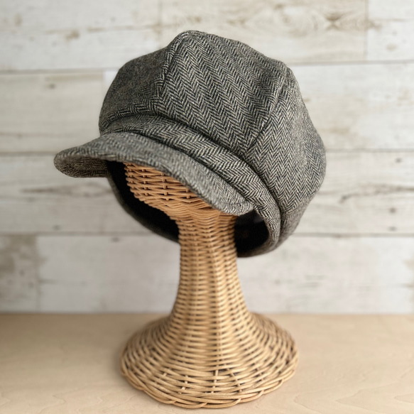 ボーイズライクなキャスケット・ヘリンボーン・オリーブグレー 11枚目の画像