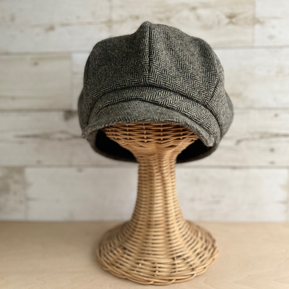 ボーイズライクなキャスケット・ヘリンボーン・オリーブグレー 2枚目の画像