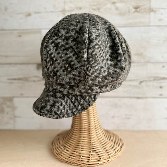ボーイズライクなキャスケット・ヘリンボーン・オリーブグレー 9枚目の画像