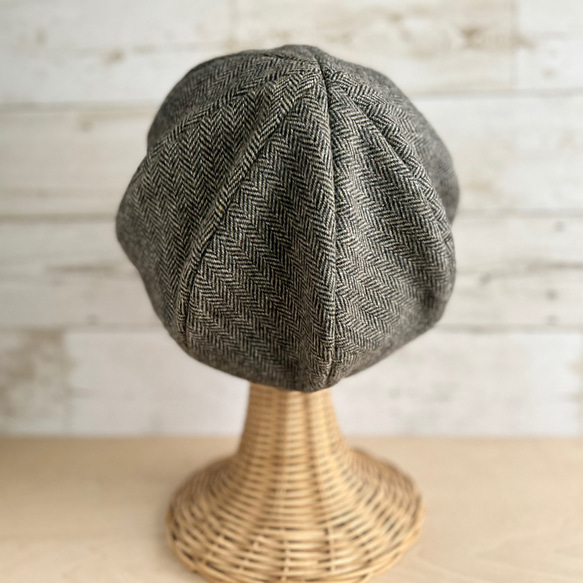 ボーイズライクなキャスケット・ヘリンボーン・オリーブグレー 6枚目の画像