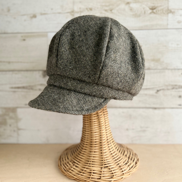 ボーイズライクなキャスケット・ヘリンボーン・オリーブグレー 4枚目の画像