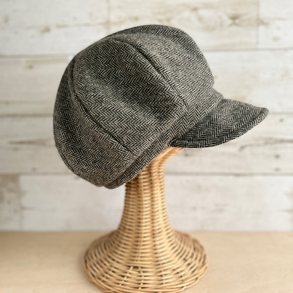 ボーイズライクなキャスケット・ヘリンボーン・オリーブグレー 7枚目の画像