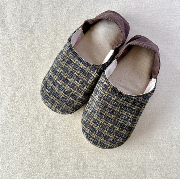 【ふっくら秋冬】コットンツイード okaeri！ふわふわルームシューズ ・Olive green 3枚目の画像