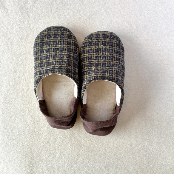 【ふっくら秋冬】コットンツイード okaeri！ふわふわルームシューズ ・Olive green 2枚目の画像