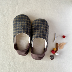 【ふっくら秋冬】コットンツイード okaeri！ふわふわルームシューズ ・Olive green 1枚目の画像