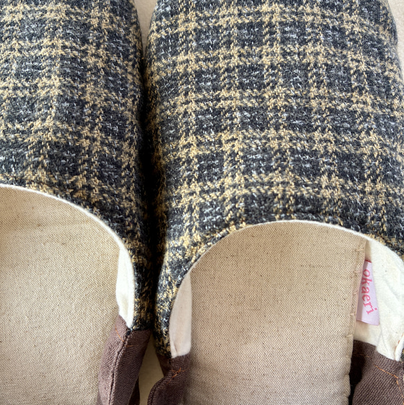 【ふっくら秋冬】コットンツイード okaeri！ふわふわルームシューズ ・Olive green 8枚目の画像