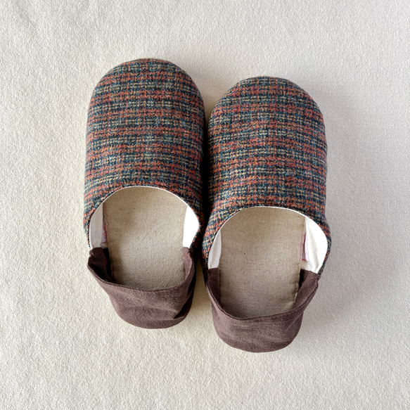 【ふっくら秋冬】コットンツイード okaeri！ふわふわルームシューズ ・Warm red 2枚目の画像