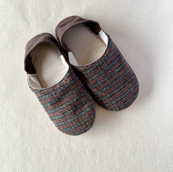 【ふっくら秋冬】コットンツイード okaeri！ふわふわルームシューズ ・Warm red 3枚目の画像