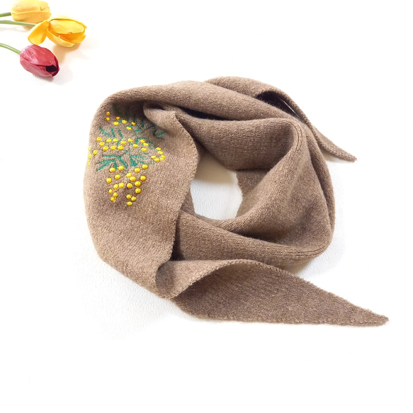 ミモザ三角ニットスカーフ0002 2枚目の画像