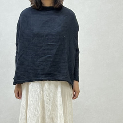 ダブルガーゼ トップス レディース ボトルネック ガーゼ ハイネック 長袖 コットン 部屋着 綿 ドルマン 1枚目の画像