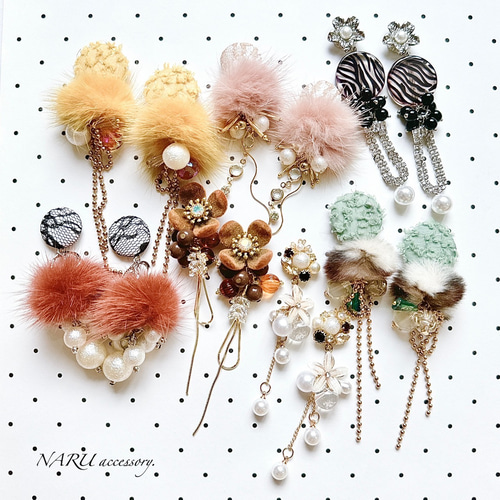 秋冬❤️ デザインカボション ファー ボールチェーン ハンドメイド