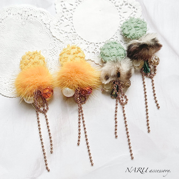 ハート カボション クリアドロップ ハンドメイド ピアス イヤリング