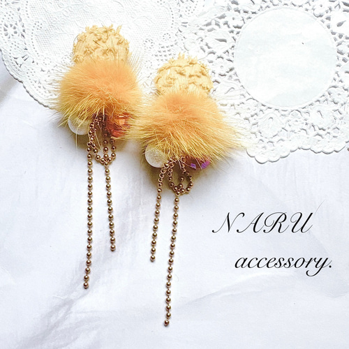 秋冬❤️ デザインカボション ファー ボールチェーン ハンドメイド