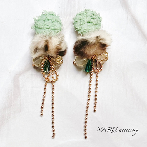 秋冬❤️ デザインカボション ファー ボールチェーン ハンドメイド