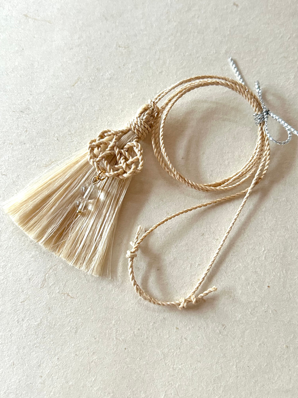 ✧⁎袈裟結び＆水晶 ミニタッセルペンダントヘッド 精麻ネックレス