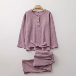 パジャマ 長袖レディース上下セット春秋冬ダブルガーゼ寝巻き 1枚目の画像