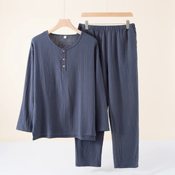 パジャマ 長袖メンズ上下セット男女兼用春秋冬ダブルガーゼ寝巻き 1枚目の画像