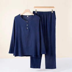 パジャマ 長袖メンズ上下セット男女兼用春秋冬ダブルガーゼ寝巻き 2枚目の画像