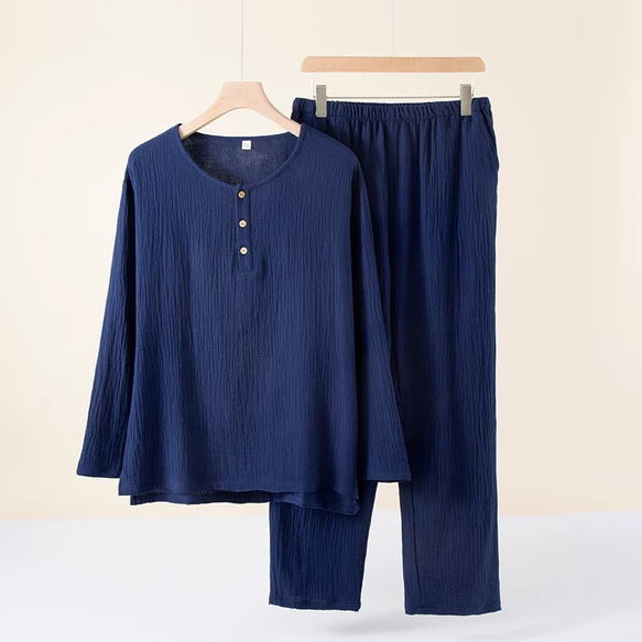 パジャマ 長袖メンズ上下セット男女兼用春秋冬ダブルガーゼ寝巻き 2枚目の画像