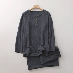 パジャマ 長袖メンズ上下セット男女兼用春秋冬ダブルガーゼ寝巻き 3枚目の画像