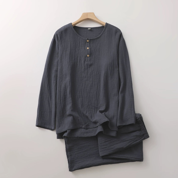 パジャマ 長袖メンズ上下セット男女兼用春秋冬ダブルガーゼ寝巻き 3枚目の画像