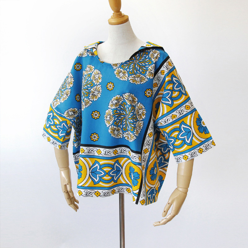 カンガのブラウス（ボックス型・襟付き）アフリカ布 服 カンガ服