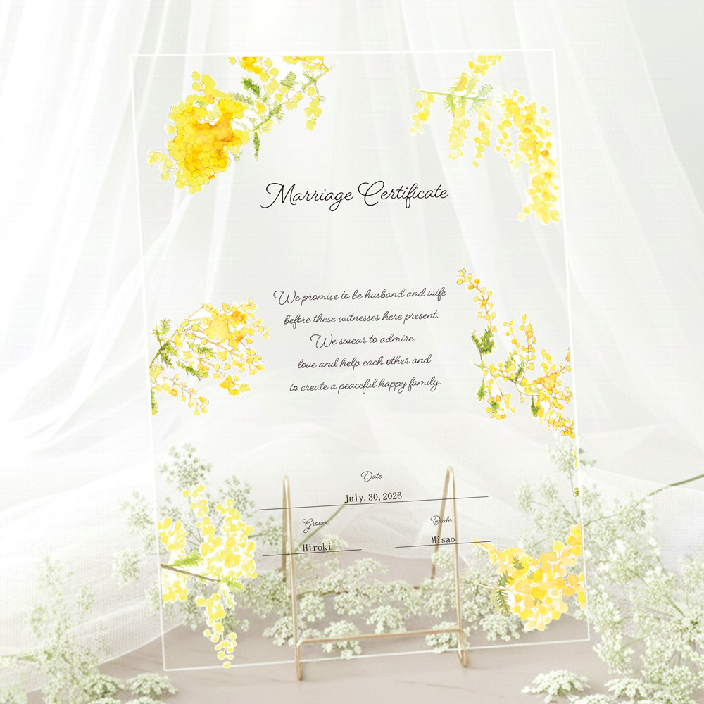 ミモザの結婚証明書 アクリル  誓約書 ウェルカムスペース クリア オーダーメイド
