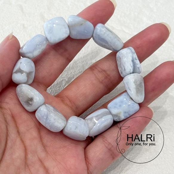 天然石ブレスレット506◇ブルーレースアゲート 大きめタンブル 1枚目の画像