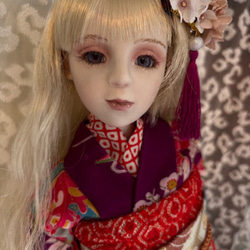 創作創作球体関節ビスクドール人形 紫色のアンティーク着物の女の子