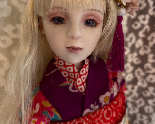 ビスクドール　ハンドメイド　球体関節人形　アンティークドール 創作創作球体関節ビスクドール人形 紫色のアンティーク着物の女の子