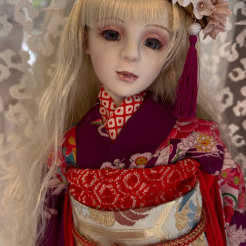 創作創作球体関節ビスクドール人形 紫色のアンティーク着物の女の子