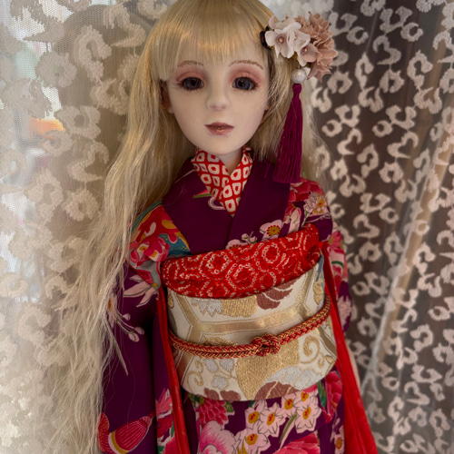 創作創作球体関節ビスクドール人形 紫色のアンティーク着物の女の子