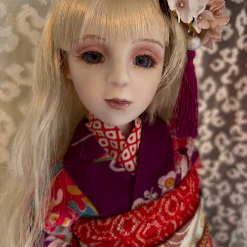 創作創作球体関節ビスクドール人形 紫色のアンティーク着物の女の子