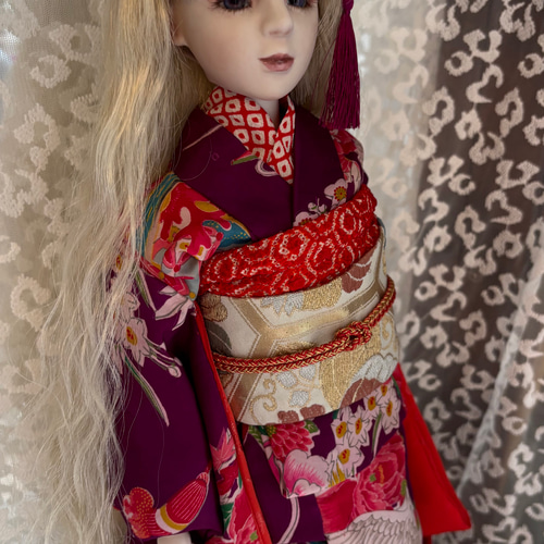 創作創作球体関節ビスクドール人形 紫色のアンティーク着物の女の子