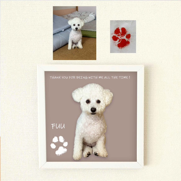 【フレーム付き】うちのこオーダーポスター ペットイラスト  うちの子グッズ ペットの肉球 犬猫の足形 ペット供養 2枚目の画像