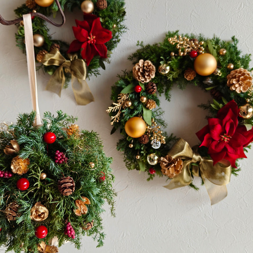 ポインセチアの華やかクリスマスリースL ナチュラルスクリスマス2025