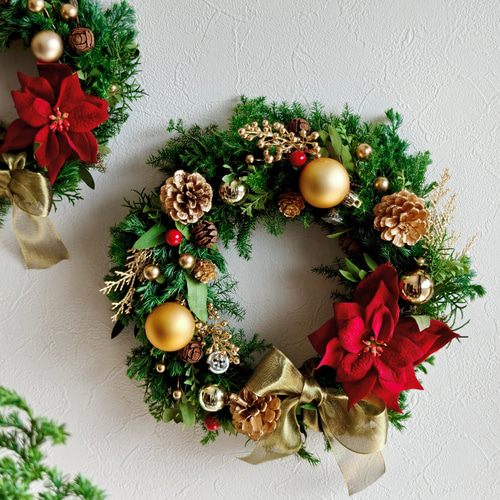 ポインセチアの華やかクリスマスリースL ナチュラルスクリスマス2025
