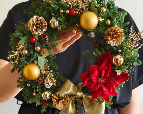 ポインセチアの華やかクリスマスリースL ナチュラルスクリスマス2025
