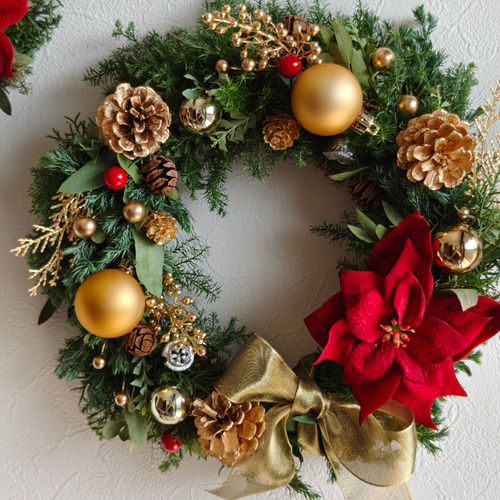 ポインセチアの華やかクリスマスリースL ナチュラルスクリスマス2025
