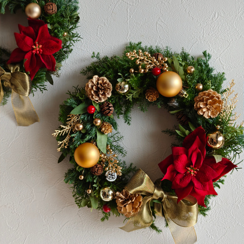 ポインセチアの華やかクリスマスリースL ナチュラルスクリスマス2025