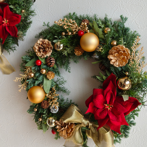 ポインセチアの華やかクリスマスリースL ナチュラルスクリスマス2025