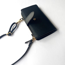 本革　超軽量２６０グラム　上質お財布ショルダー 　L字型財布　お財布ポシェット　長財布　black 4枚目の画像