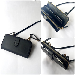 本革　超軽量２６０グラム　上質お財布ショルダー 　L字型財布　お財布ポシェット　長財布　black 2枚目の画像