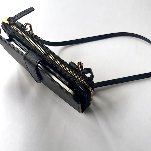 本革　超軽量２６０グラム　上質お財布ショルダー 　L字型財布　お財布ポシェット　長財布　black 5枚目の画像