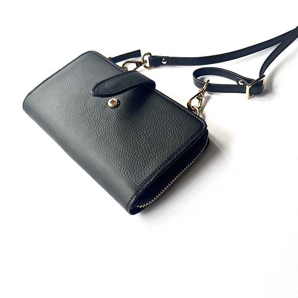 本革　超軽量２６０グラム　上質お財布ショルダー 　L字型財布　お財布ポシェット　長財布　black 3枚目の画像