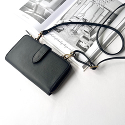 本革　超軽量２６０グラム　上質お財布ショルダー 　L字型財布　お財布ポシェット　長財布　black 1枚目の画像