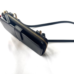 本革　超軽量２６０グラム　上質お財布ショルダー 　L字型財布　お財布ポシェット　長財布　black 6枚目の画像