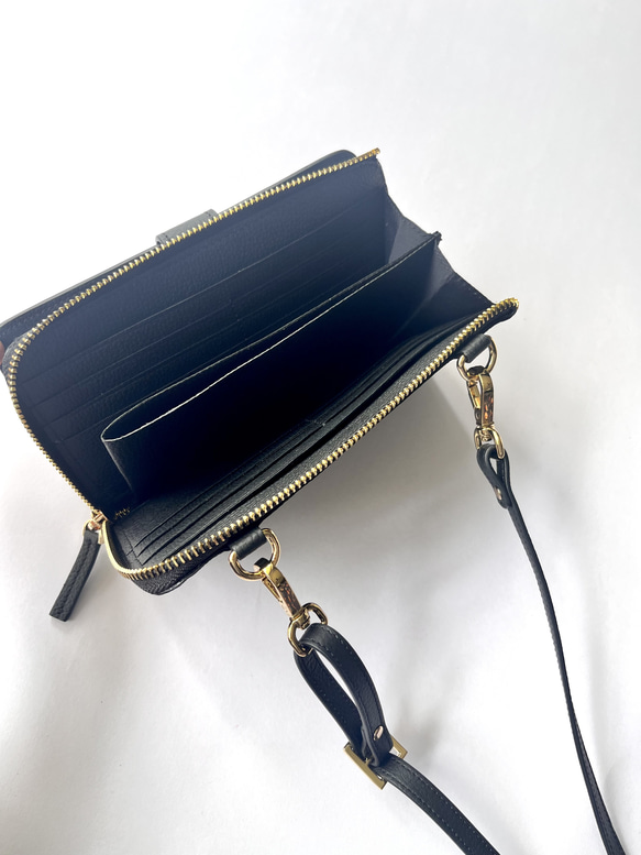 本革　超軽量２６０グラム　上質お財布ショルダー 　L字型財布　お財布ポシェット　長財布　black 7枚目の画像